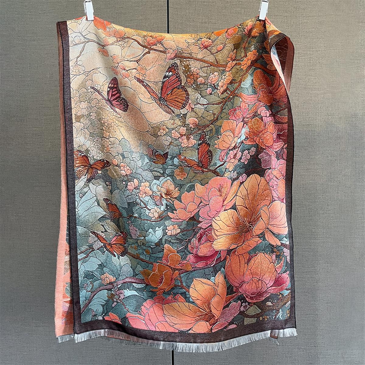 

70*185cm Luxury Warm Scarf Women’s Tassel Shawl Imitation Cashmere Pashmina Warps Autumn/Winter Length Coldproof Floral Blanket