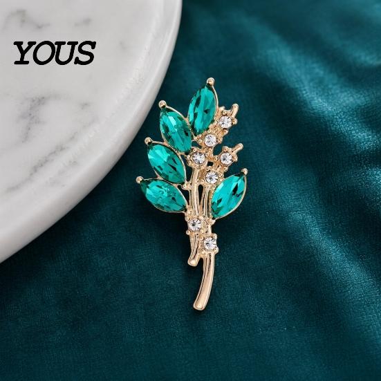 High-cut Transparent Brooch Pin for Women, Marquise Shape Olive Branch Design Vintage Style Rhinestone with Rhinestones, Metal Base Lapel Suits Coats