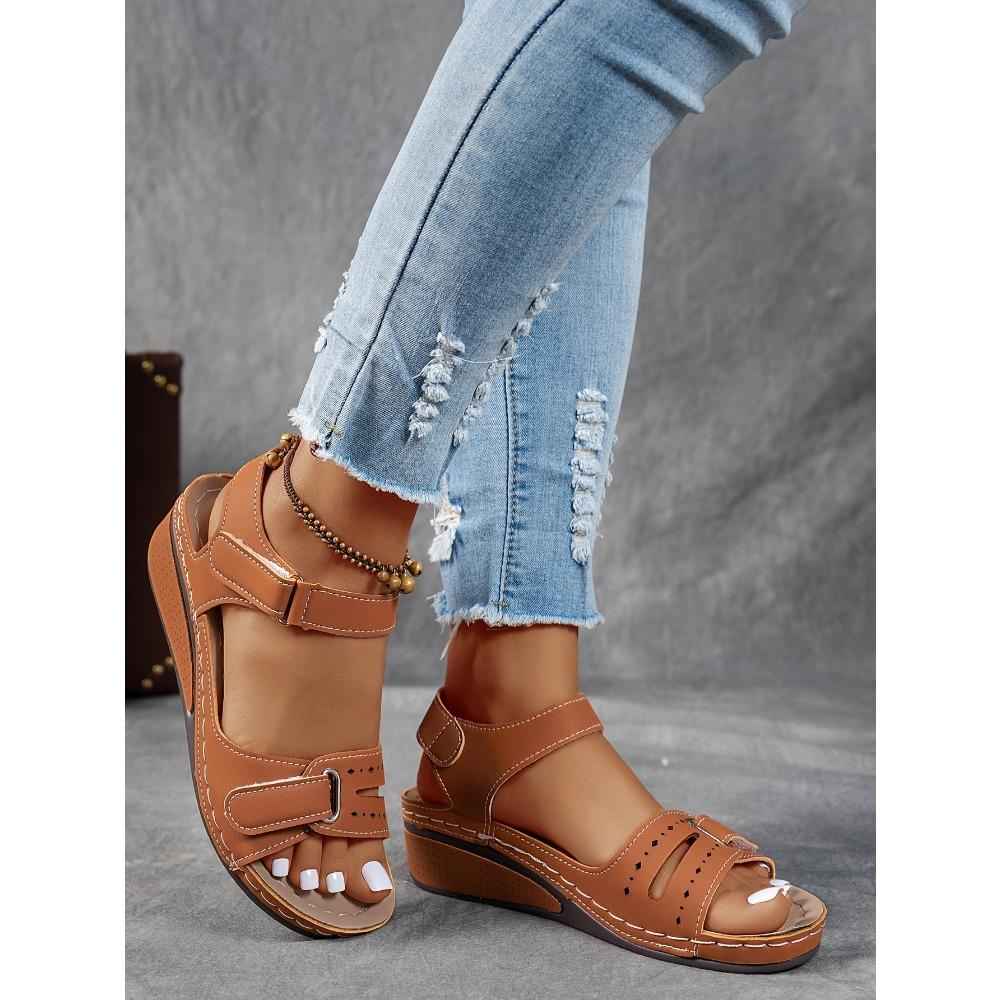 Keilsandalen Bequeme Damen-Sandalen Offene Zehenpartie Plateauschuhe mit Verstellbarem Knöchelriemen, Perforiertes Design für Atmungsaktivität Riemchensandalen