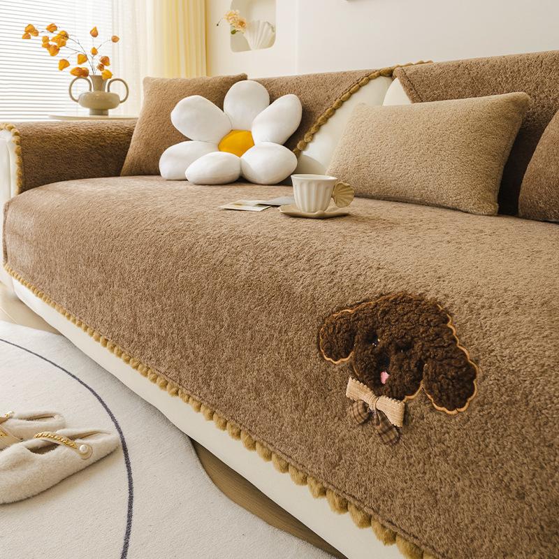 Light Luxury Teddy Fleece Sofa Cushion Premium Sense Autumn And Winter Cartoon Sofa Cover  New Plush Cover Towel