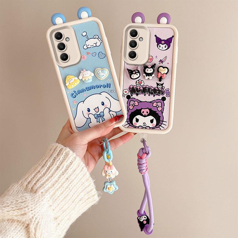 KEYSION Cute Ear 3D Cartoon Case for Samsung S23 FE 5G with Bracelet Soft Silicone Shockproof Phone Back Cover for Galaxy S23 FE