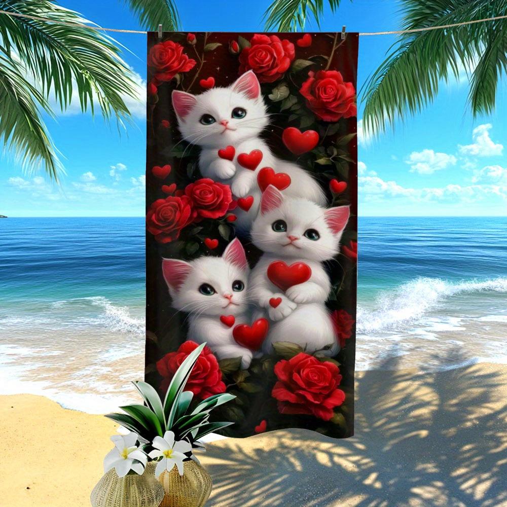 

Cats Red Roses Super Soft Microfiber Towel, Quick Dry for Beach Pool Bath Yoga Camping W30*H60(CM)