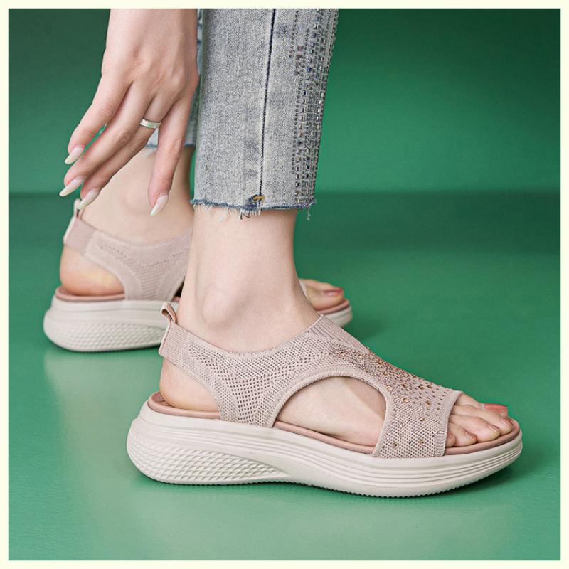 New 2025md Lightweight Sandals Casual Sports Comfortable Thick Sole Rhinestone Stitching Large Size Women's Shoes Mother's Shoes