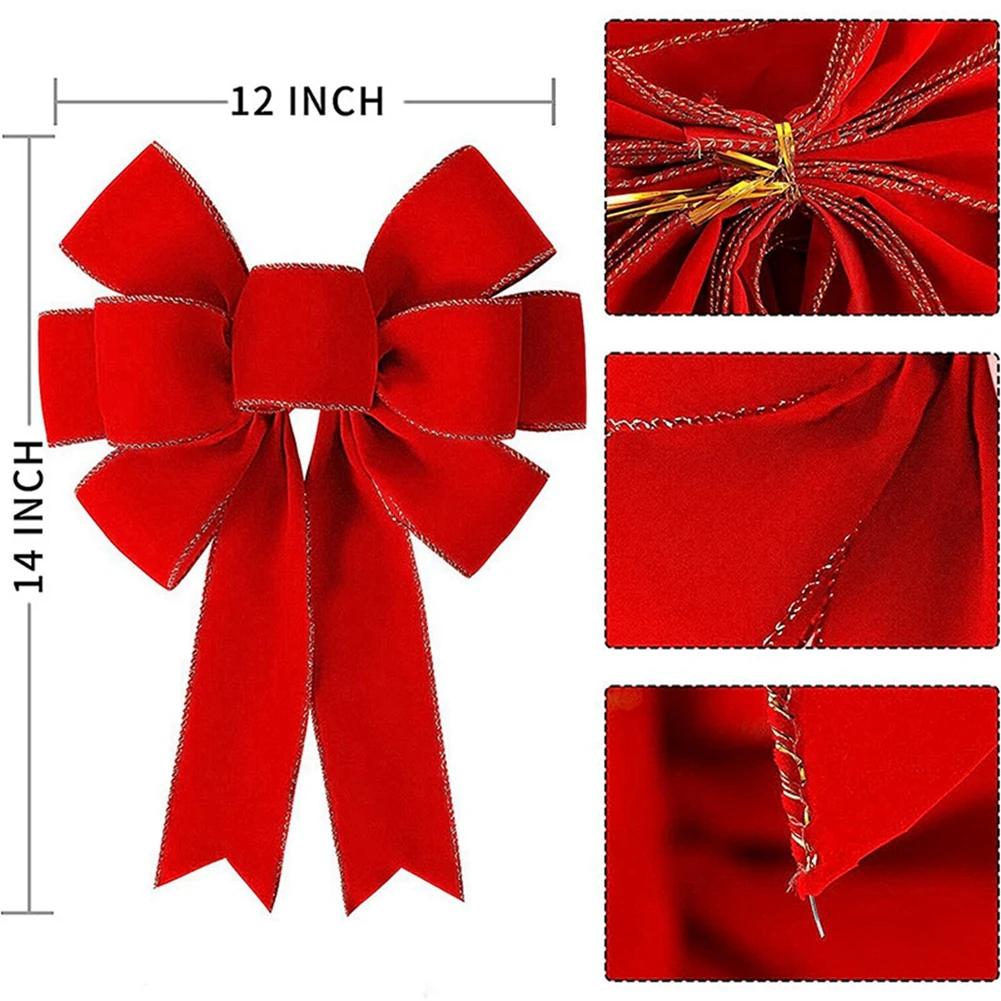 1pc Large Christmas Bow Christmas Valentine's Day Golden Edged Red Velvet Wreath Bow Christmas Tree Topper Ornament