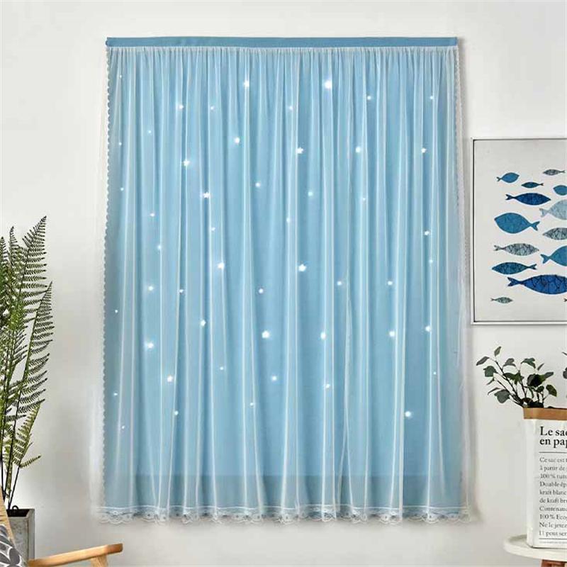 Be gręžimo dvigubo sluoksnio marlės sutankinti 95% užtemdantys užuolaidos su žvaigždučių išpjovomis - Magiški lipnūs langų užuolaidėlės namams/miegamajam