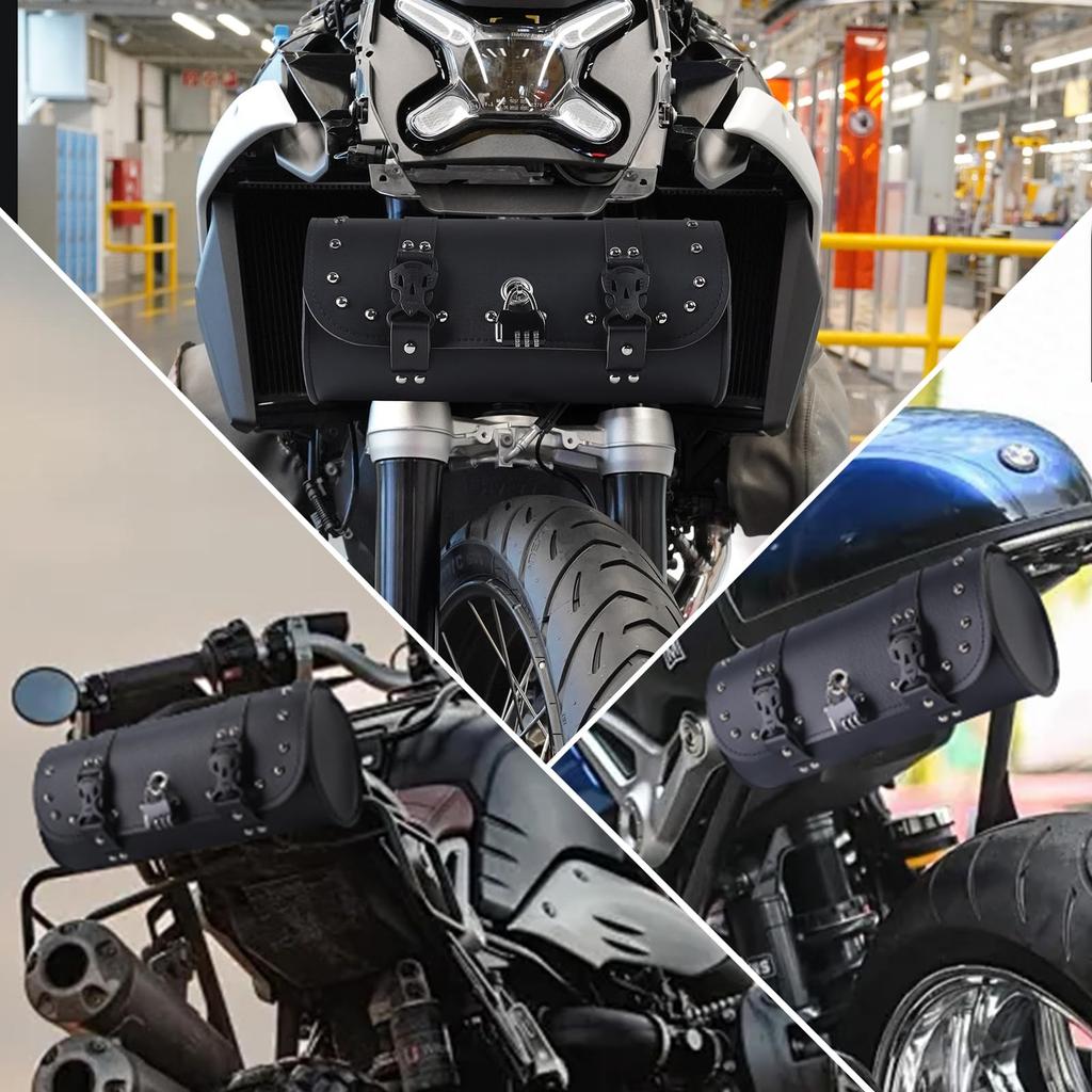 Baohatsu Motorcycle Universal PU Leather Roll Bag with Buckle Retro for Small and Black Saddlebag, Closure, Design, Items, Tools, Touring,