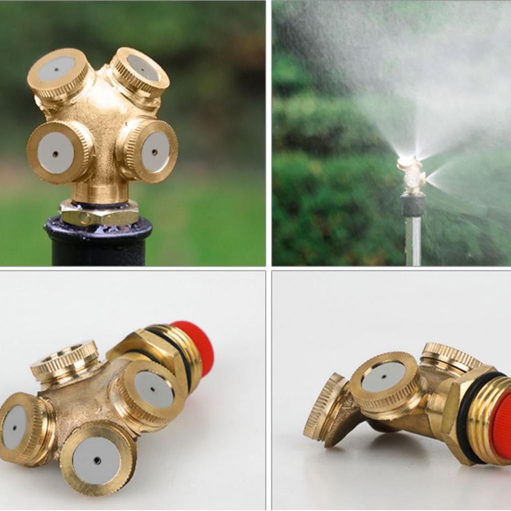 4 Hole Adjustable Brass Spray Misting Nozzle Garden Sprinklers Irrigation Fitting Jardim Home Watering Garden Tools