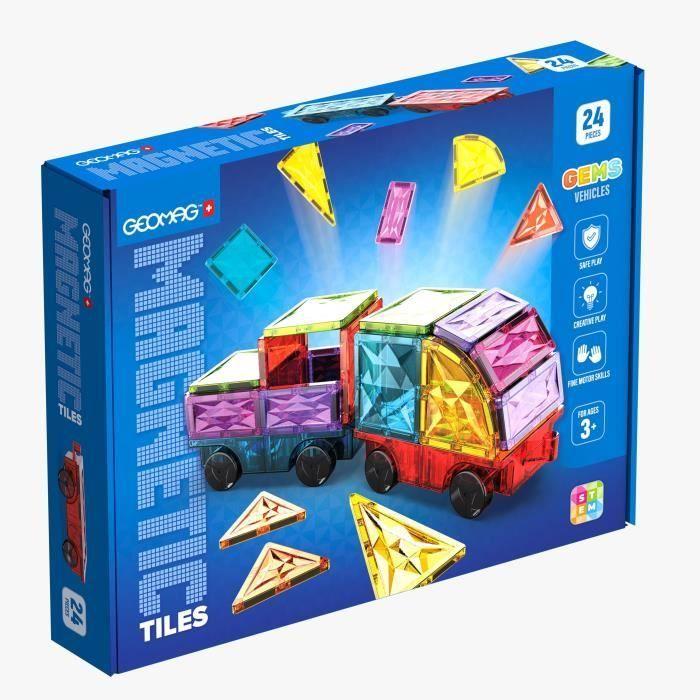 Tuiles magnétiques - GEOMAG - Tiles Gems Vehicles - 24 pieces - Effet cristal - Des 3 ans