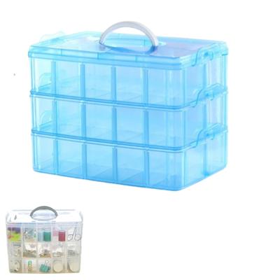 HAPPY SUGAR Klarsichtbox für Beyblade mit Halterungen für 30 Beyblade-Teile, Kunststoff, Semitransparent, Trennwände, Griff, (blau)