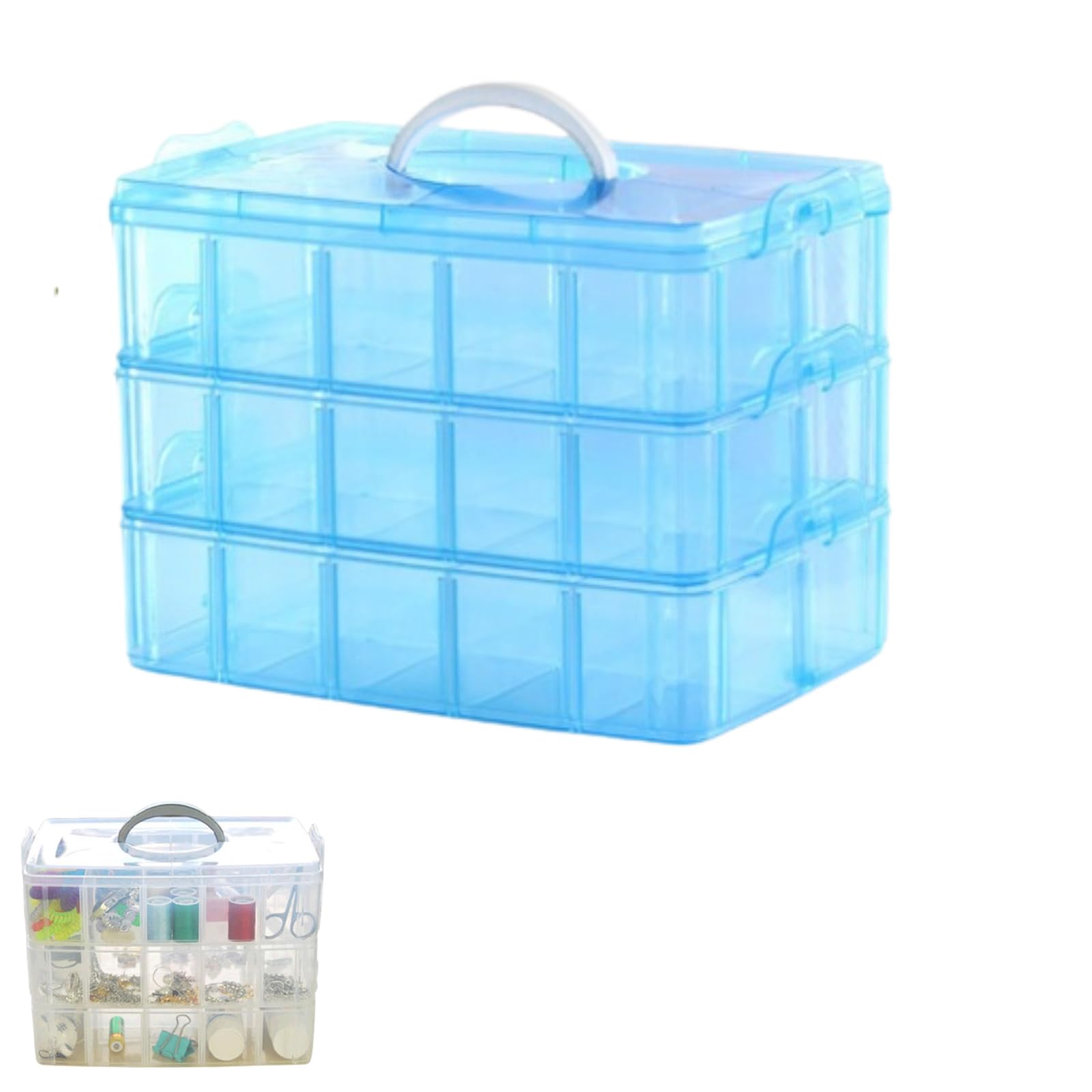 

HAPPY SUGAR Clear Case for Beyblade with Holds 30 Beyblade Parts Parts, Plastic, Semi-Transparent, Dividers, Handle, (Blue) синий