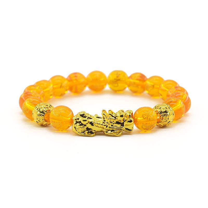 Pixiu Armband Feng Shui Rijkdom en Geluk Armband Heren Polsband Goudkleur Obisidiaan Steen Kralen Zwart Zes Karakter Cadeau