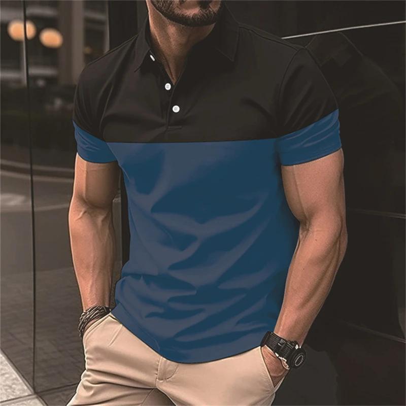 

Stylish Two-color Design Men s Short-sleeved Polo Shirt Cross-border Best-selling Comfortable Polyester Fiber Suitable for Summer Wear 3XL темно-синього кольору