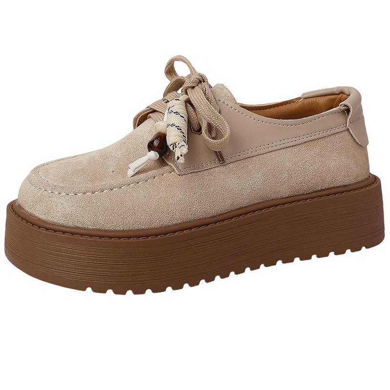 Retro British Style Small Leather Shoes Women's Fashion Big Head Single Shoes Design Sense Brown Loafers Platform Heightening Casual Shoes