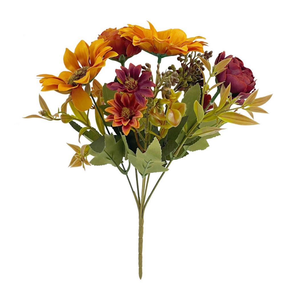 Rustic Fall Autumn Sunflower Peony Bouquet UV Resistant Silk Fake Peony Flowers Living Room Decor