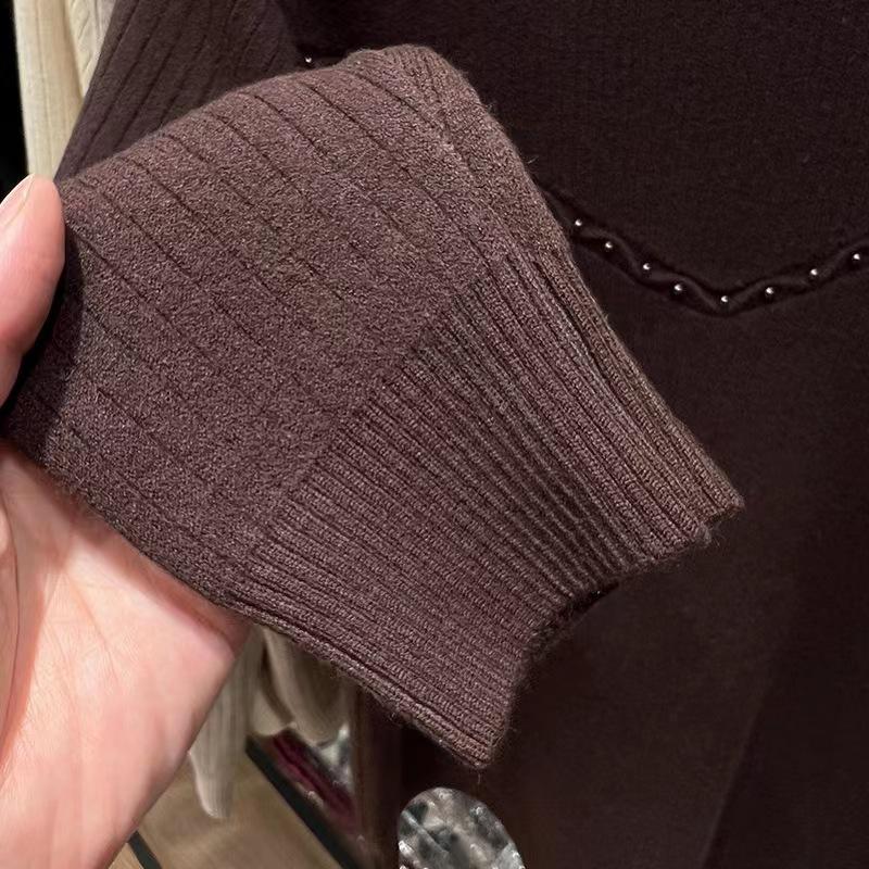 Pulover de bază cu gât semi-înalt pentru toamnă și iarnă pentru femei, cu dantelă de catifea adăugată, îngroșat, dintr-o singură piesă, pulover tricotat din catifea pentru căldură și croială lejeră