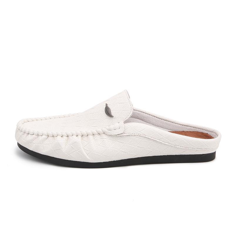 Half Shoes for Men Loafers Slippers PU Leather Man Slides Breathable Mules Closed Toe Sandals Outdoor Lightweight Slip On Flats