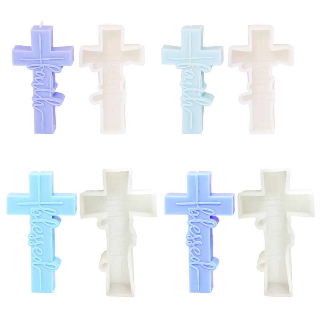 Embossed Word Crucifix Silicone Candle Molds DIY Relief Cross Silicone Ploymer Clay Resin Epoxy Casting Gypsum Moulds Home Decor