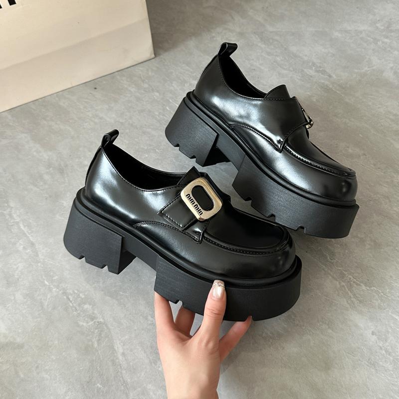 Fashion Street Style Thick Bottom Women Mary Jane Shoes Concise Shallow Slip On Leather Shoes Ladies Outdoor Dress Pumps