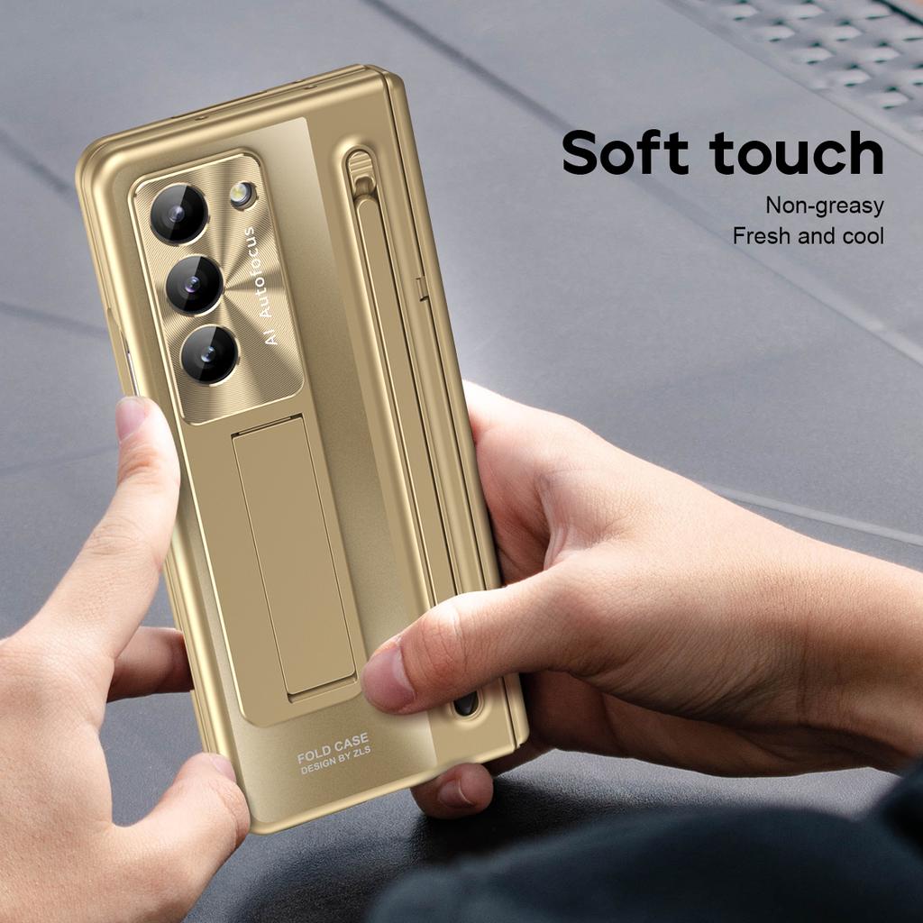RENGZ støtsikkert hengselbeskyttelsesveske for Samsung Galaxy Z Fold 6 5 4 med pennestativ Fold5 Beskyttende filmdeksel i herdet glass