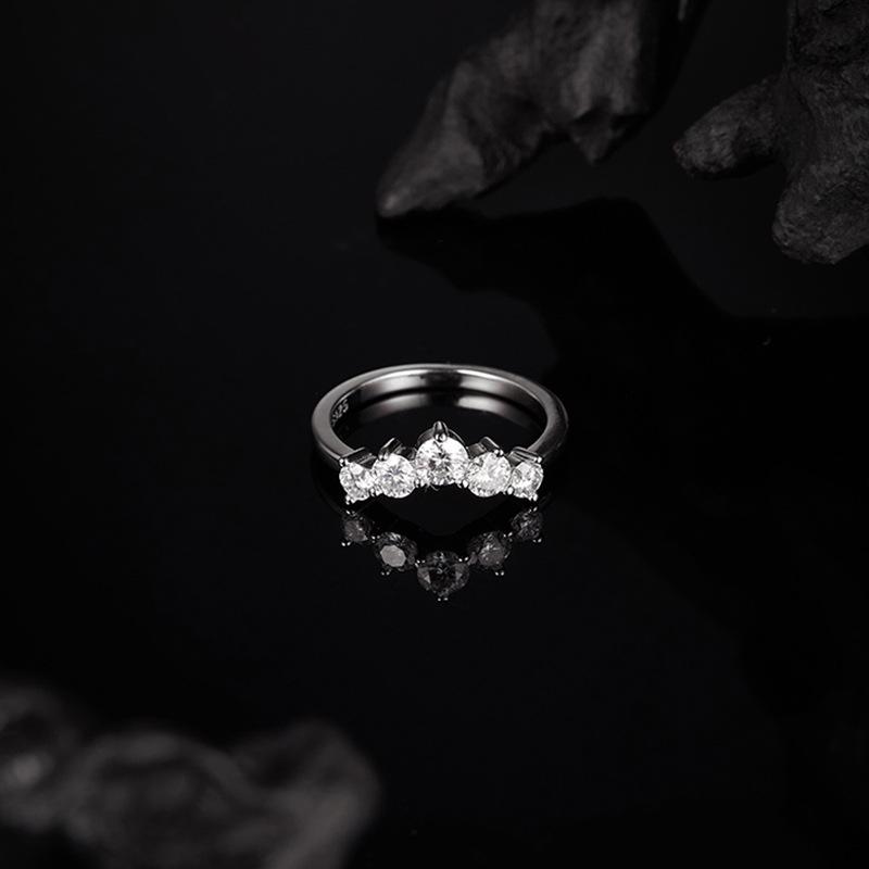 TikTok Live Stackable Half Circle Moissanite V-Shape S925 Silver Ring