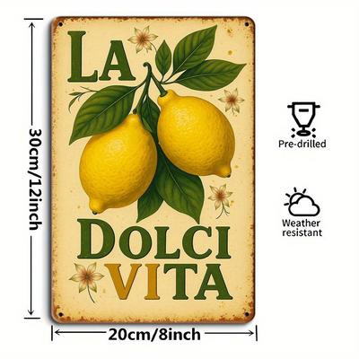 Amalfi Lemon & Flower Metal Art - 19.81x29.97cm Vintage Italian Tin Sign for Rustic Interiors