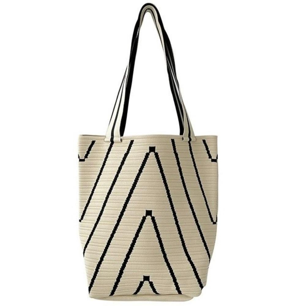 

Korean Style Knitted Underarm Bag Striped Pattern Open Tote Bag Triangle Wave Shoulder Bag Urban белый