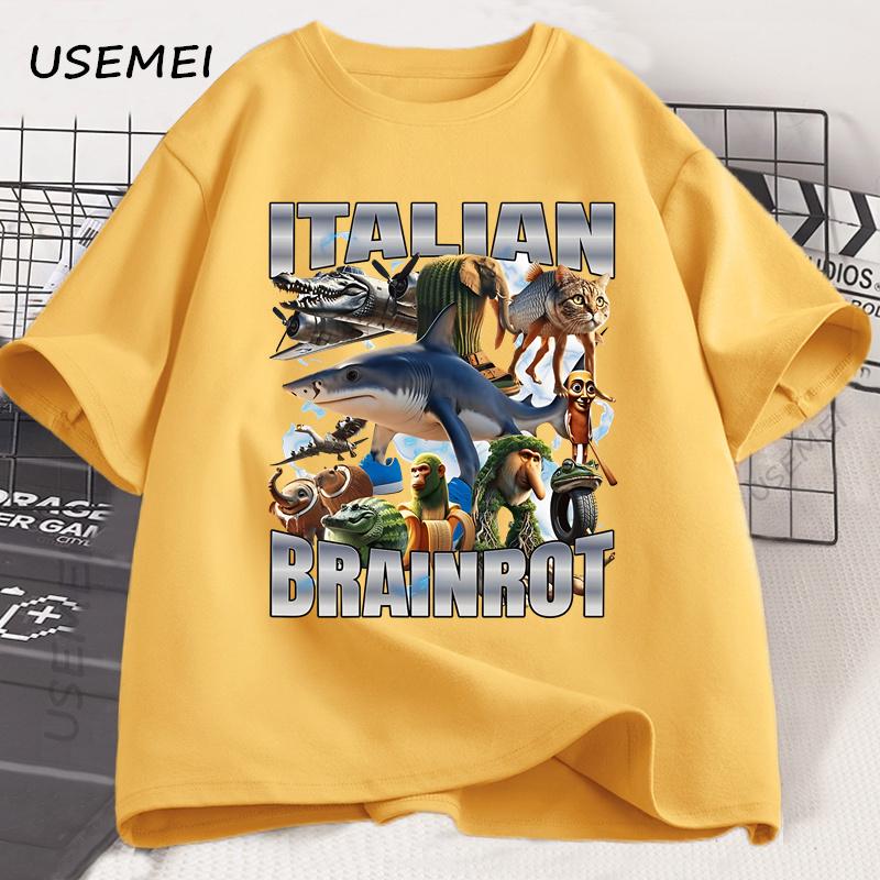 Italian Brainot T Shirt Funny Meme Graphic Tees Men Women Vintage T-shirt Trendy Cotton Summer Short Sleeve Y2k Streetwears