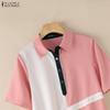ZANZEA Women Casual Turn Down Collar Short Sleeve Patchwork Dress