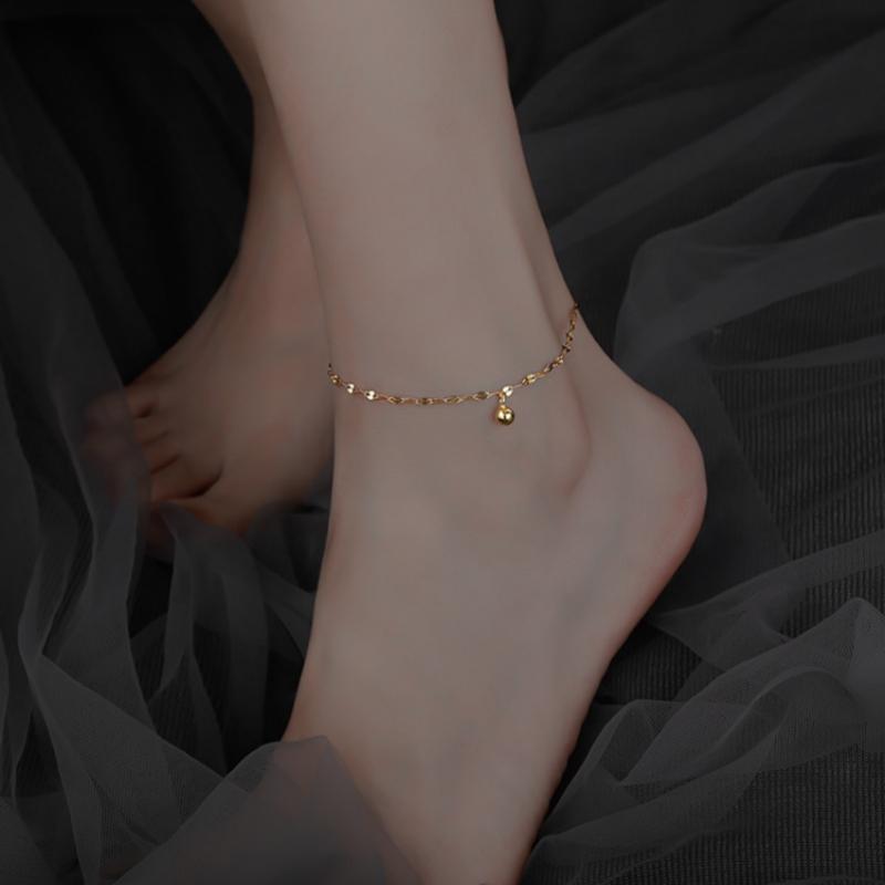 Minimalistisches silberfarbenes Fußkettchen am Bein Mode Perlen Mädchen Fußkettchen Barfuß für Frauen Beinkette Strand Fußschmuck