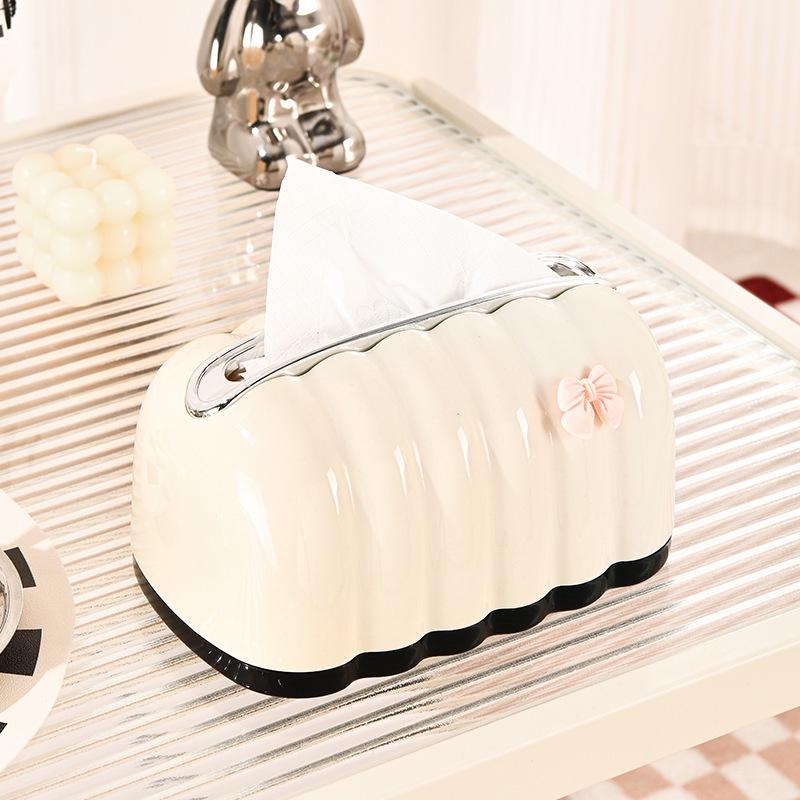 Cute Bow Cream Style Tissue Box for Desktop, Bathroom, Living Room, and Bedroom