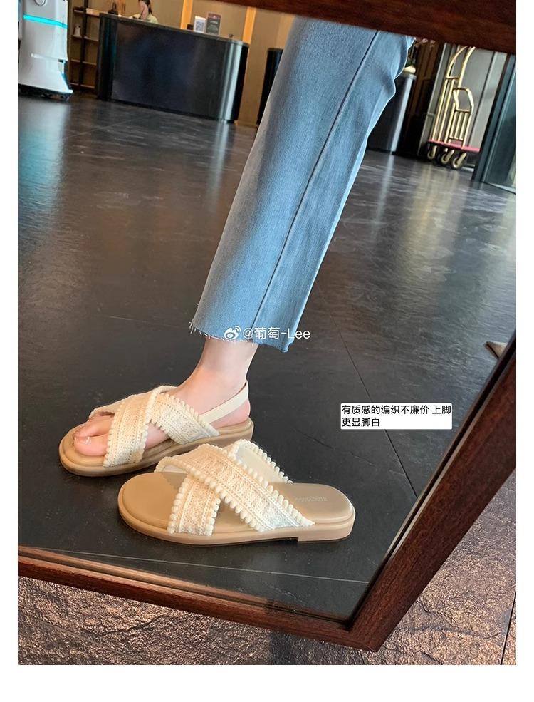 

Виноградные материнские сандалии на плоской подошве двух версий~ праздничный ветер переплетенные с открытым носком носить прохладные тапочки женские летние 35