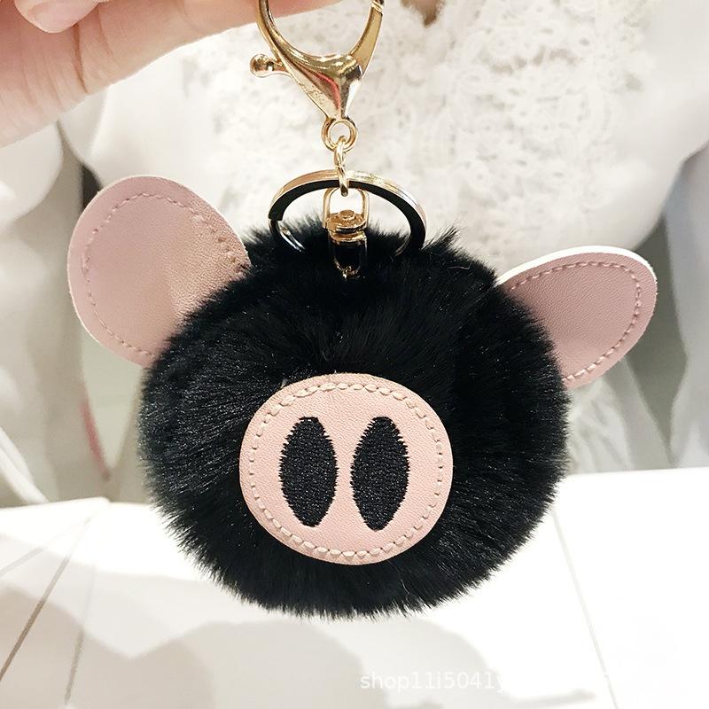 Rabbit Fur Ball PomPom Cute Pig Car Pendant Handbag Key Ring Chain 15cm