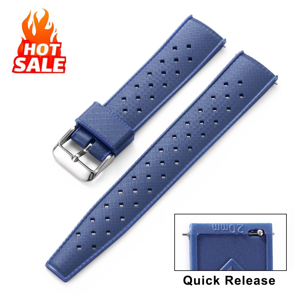 Premium Tropische FKM Gummiarmbänder 20mm 22mm Schnellverschluss Passform Flaches Ende Universelles Uhrenarmband Weiches Silikon Smartwatch Uhrenarmband