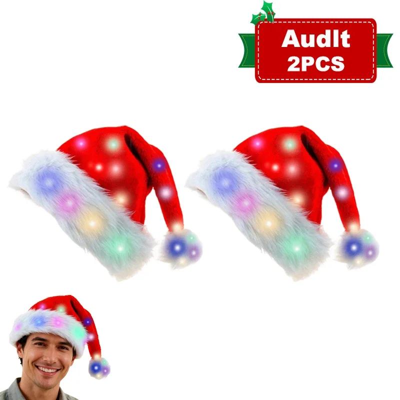 LED Blinkende Weihnachten Leuchtende Mütze, Weiche Plüsch Weihnachtsmannmütze Batteriebetrieben Leuchtende Feiertagsparty-Mütze für Erwachsene & Kinder