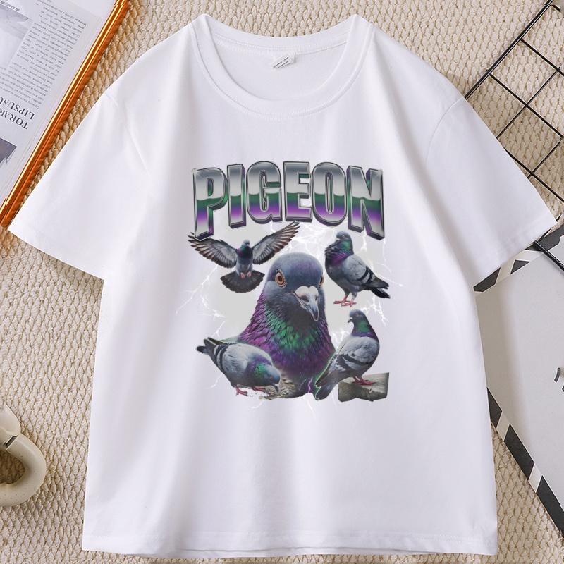 Vintage Pigeon T Shirt 90s Rap Tee City Bird Graphic T Shirts Dove Lover Tshirt Casual Round Neck Printed Short Sleeve Clothes