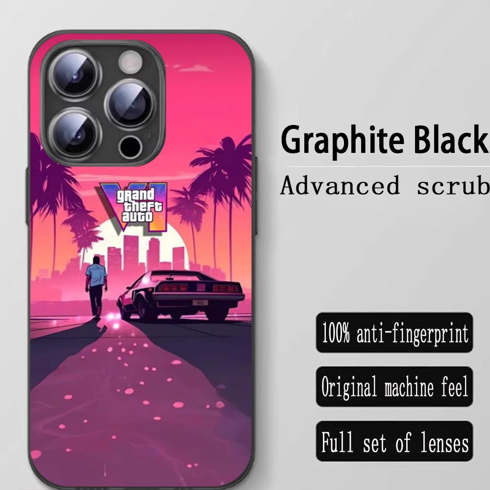 Gta-6 Pattern Design Ins Phone Case For iPhone 16 15 14 13 12 11 X XR XS 8 Plus Mini Pro Max Soft Black Shockproof Cover
