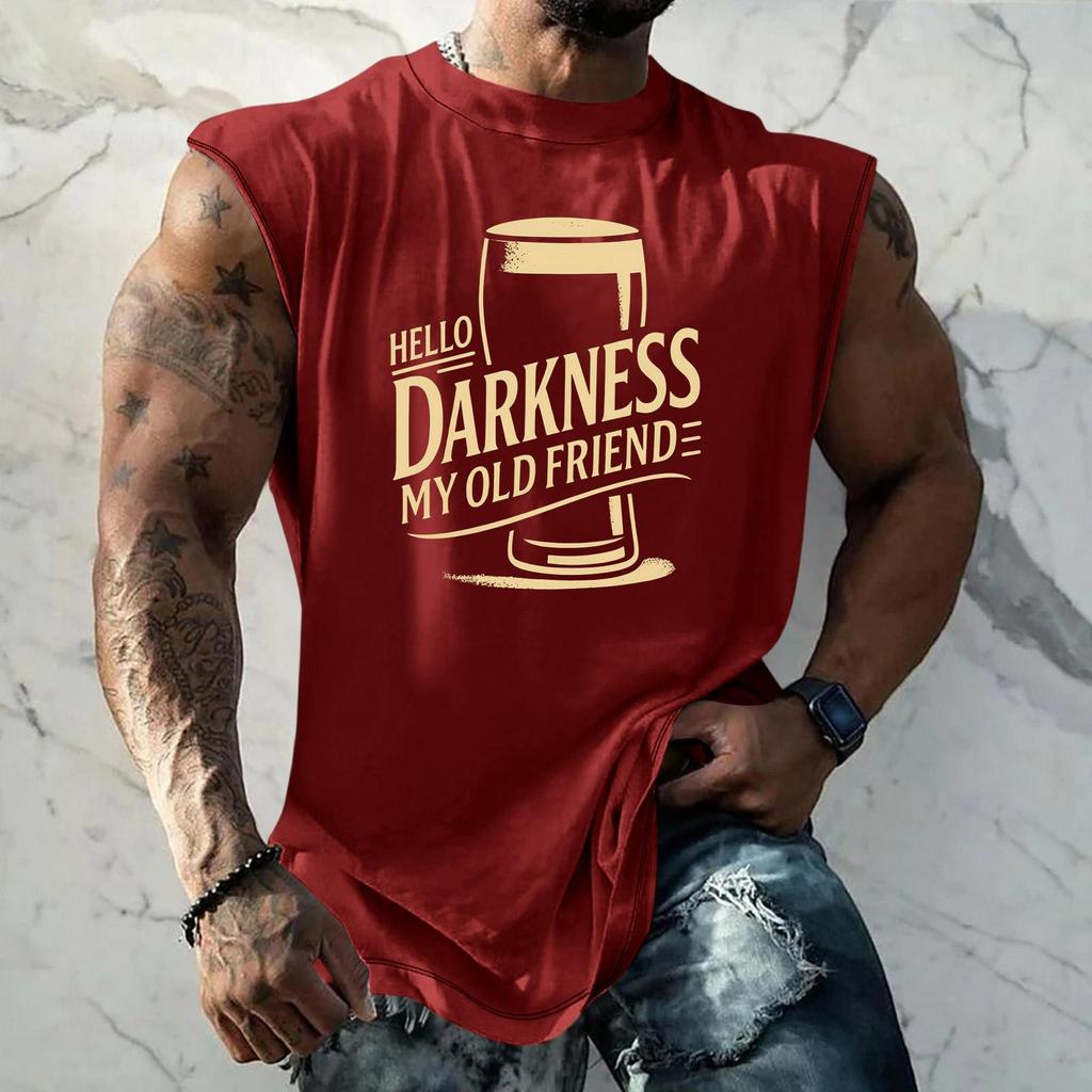 Men's Sleeveless Muscle Tank Top with Beer Themed Graphic Print Vintage Style Casual Summer Vest for Outdoor Activities
