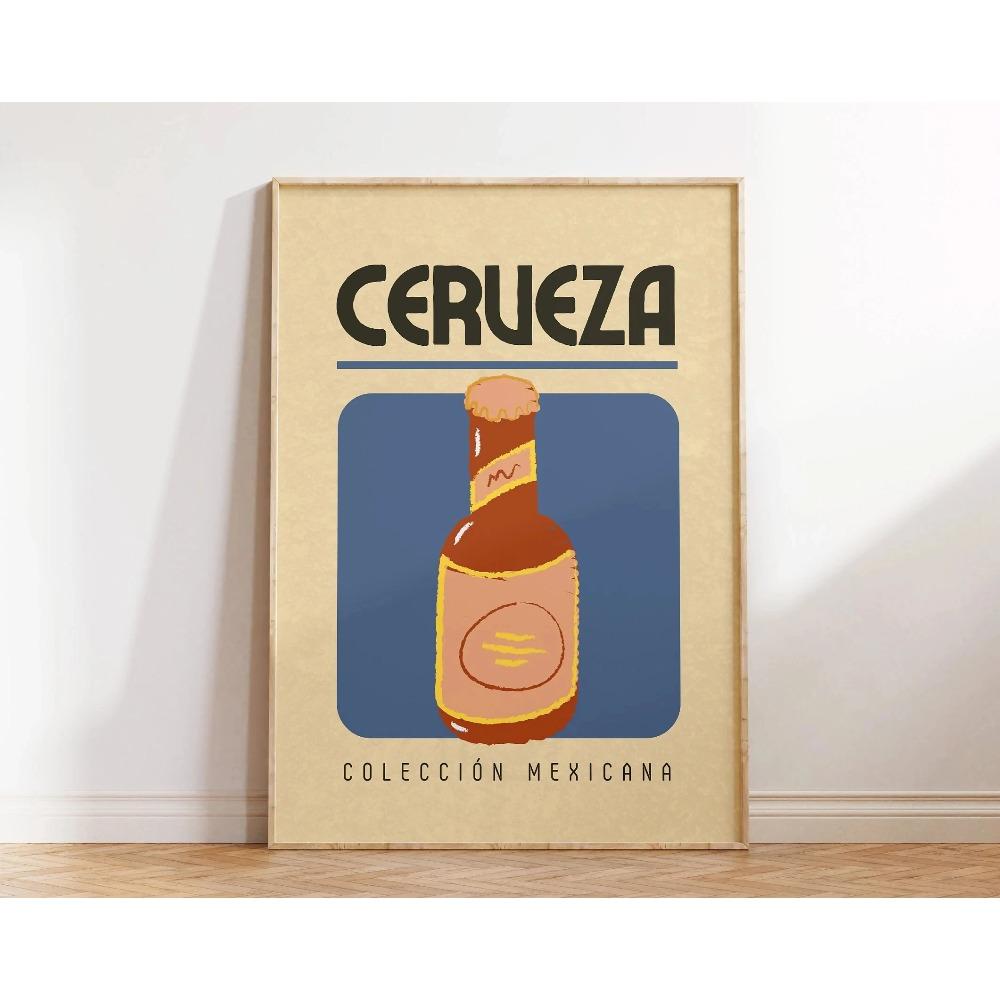 Meksykański Plakat Artystyczny Napoje i Lody Tequila Minimalistyczny Vintage Dekoracja Ścienna Druk na Płótnie Dekoracja Baru Domowego Idealny Prezent