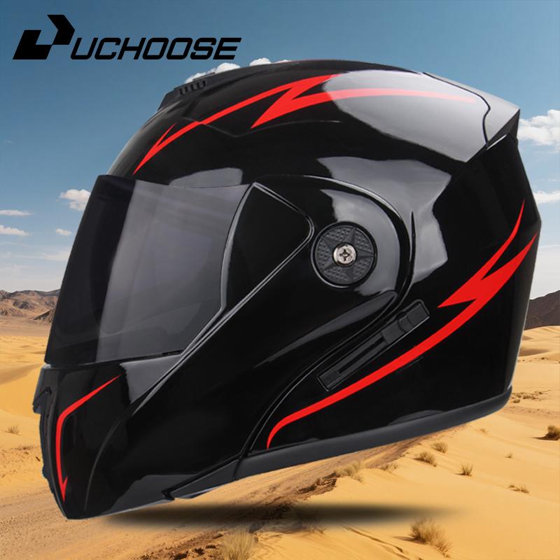 UCHOOSE New Motorcycle Helmet Full Face Racing with Double Sun Visor Women Man Flip Up Double Lens DOT