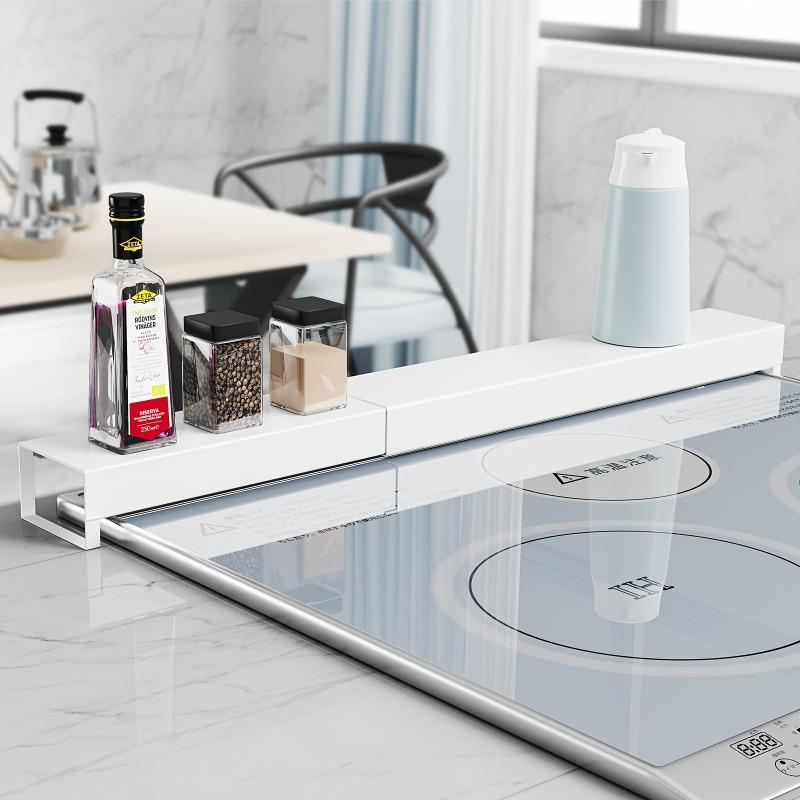 1pc Expandable Metal Spice Rack for Gas Stove - Sleek, Oil & Smoke-Proof Kitchen Organizer, Utility Hooks