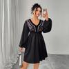 European and American Large-size Women's Dress Amazon's New Retro Embroidered Loose V-neck Sexy High-waisted Dress