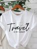 "Travel Is My Relax" Graphic T-Shirt Fit Short Sleeve Round Neck Casual Top for Summer Woman Breathable Cute Aesthetic Shirt Tee