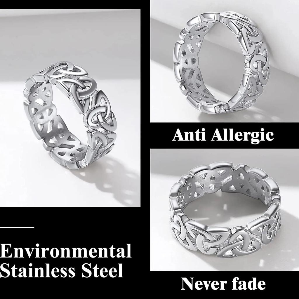 U7 Inele din Oțel Inoxidabil cu Decupaj Nod Celtic Irlandez Triquetra pentru Bărbați Femei Simboluri Clasice Bijuterii Unisex pentru Cuplu