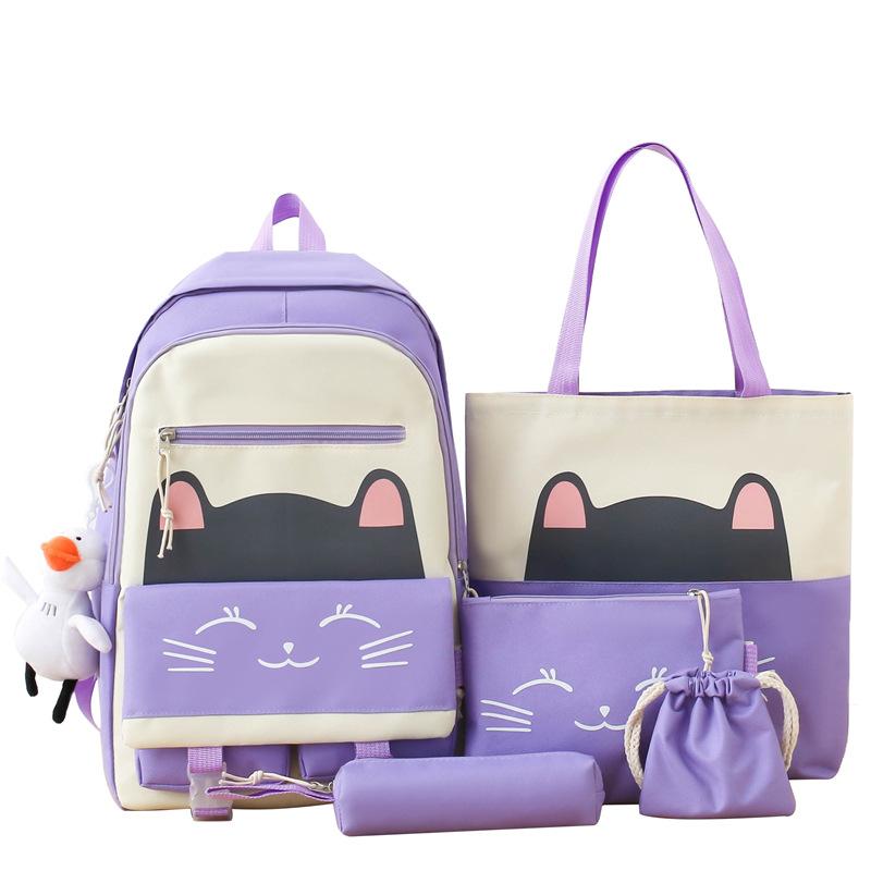 Five-piece backpack new fashion trend casual foreign style student schoolbag large capacity Korean version small fresh and cute