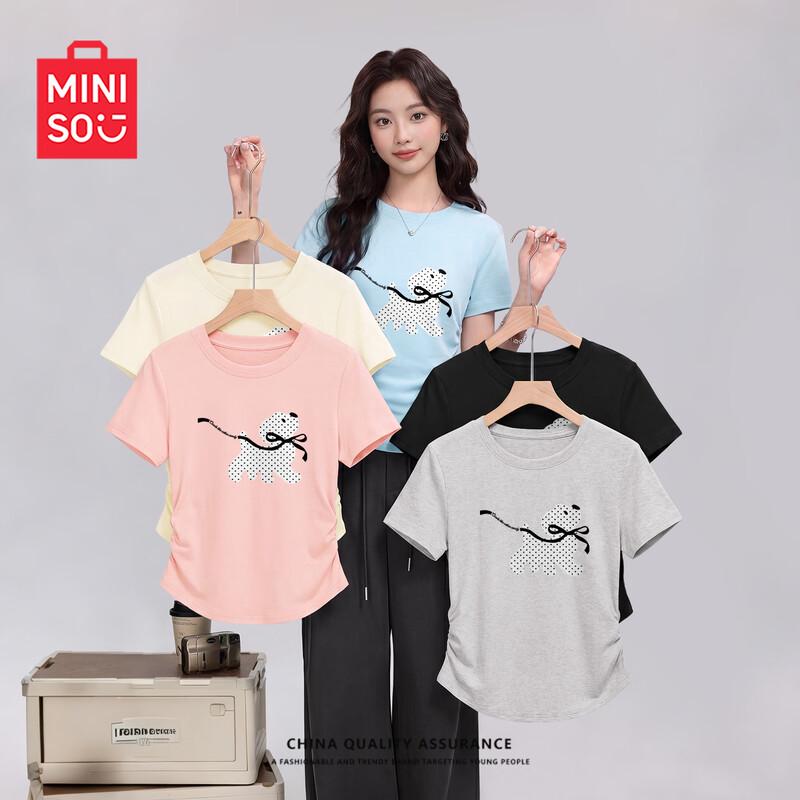 MINISO Women's Slim-Fit Knit Short Sleeve Top