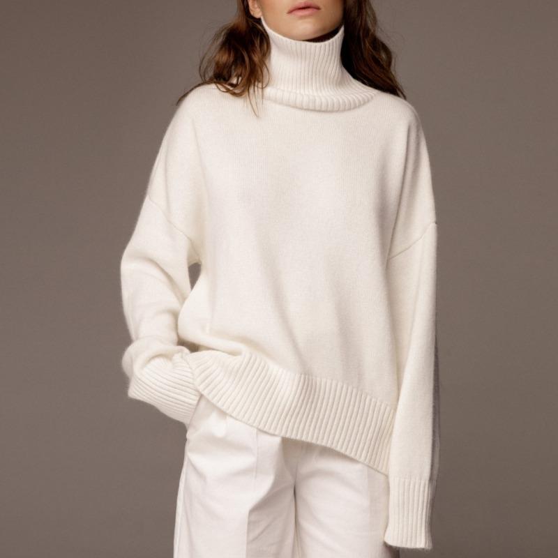 

IHUASU Женский утолщенный трикотаж осенне-зимний свободный джемпер с высоким воротом S белый