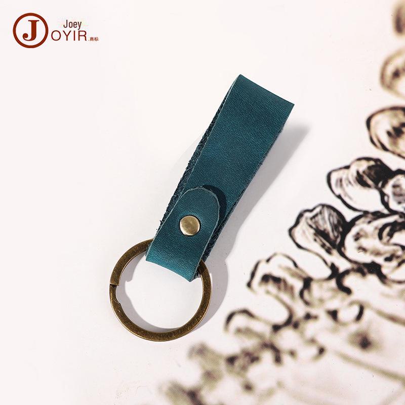 Retro Handmade Cowhide Leather Keychain Pendant - Unique Gift Accessory for Home & Car