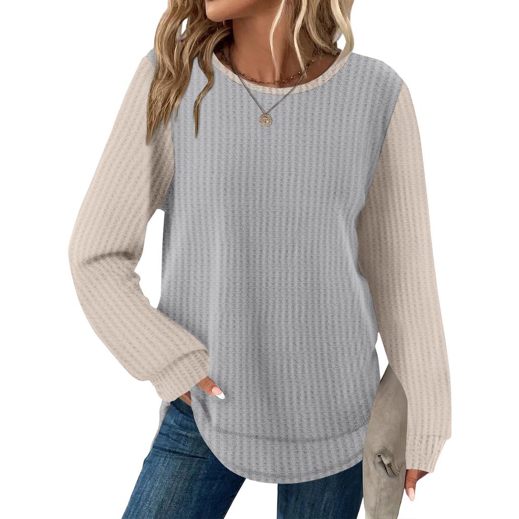 Women's Plaid Print Round Neck Long Sleeve Casual Loose Top