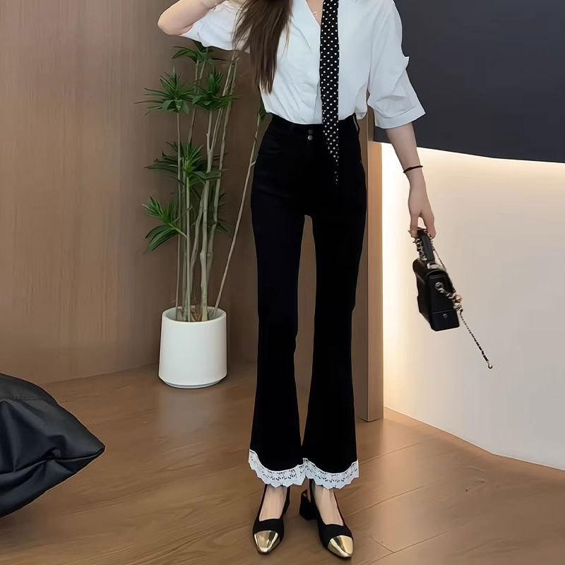 Fashionable Lace Flared Jeans for Women, 2026 Summer Cropped Bell-bottom Pants