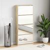 Vidaxl 4-Tier Mirror Shoe Cabinet, Oak Color, 63X17X134 Cm